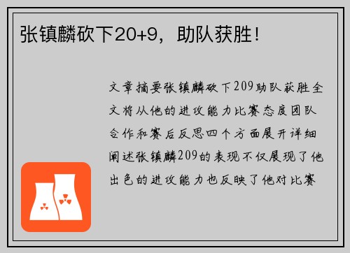 张镇麟砍下20+9，助队获胜！